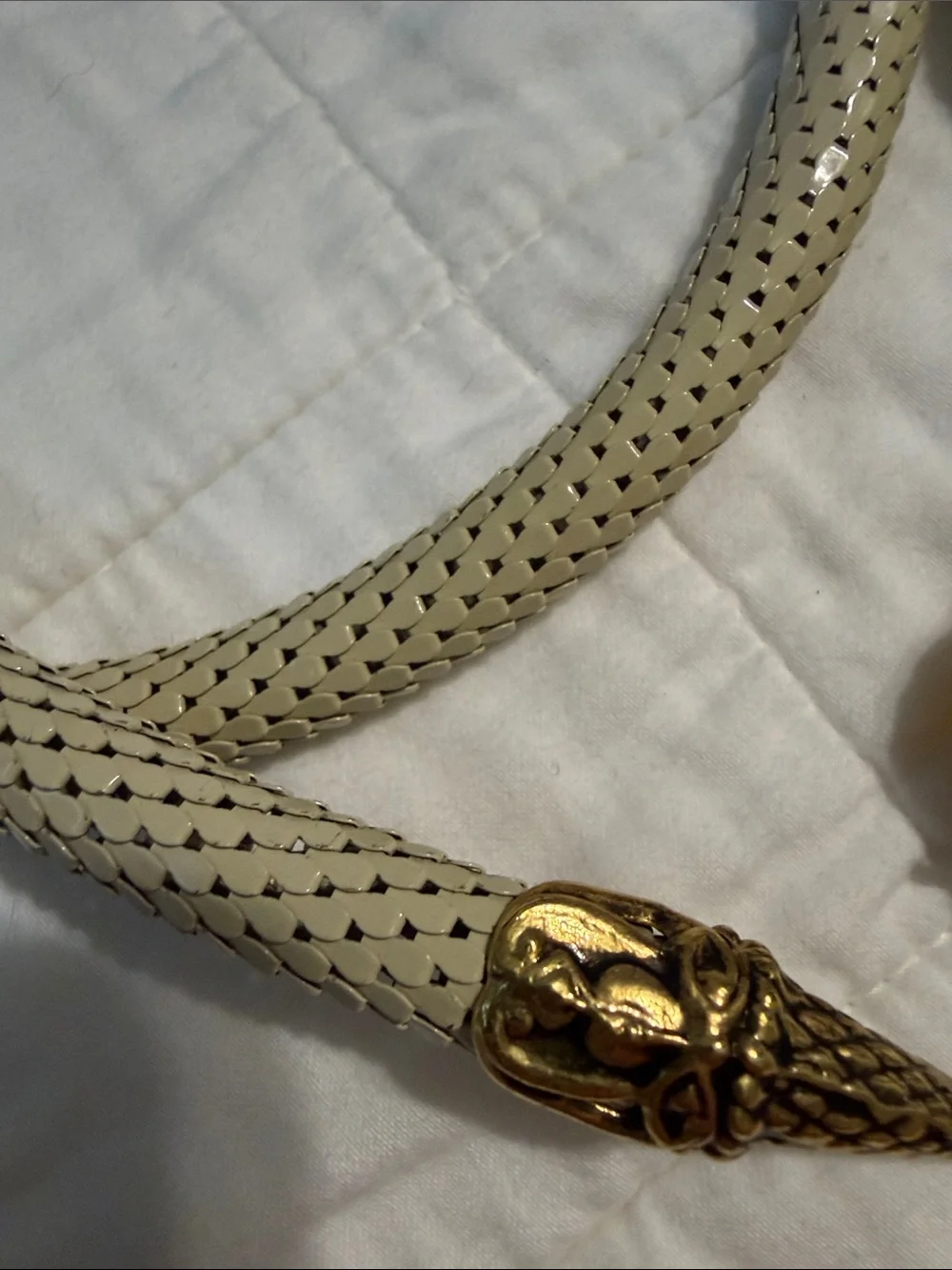 Vintage DL Auld ivory snake mesh belt with blue eyes
